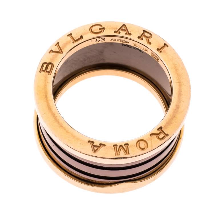 Pre Owned Bvlgari B.Zero1 Roma 4-Band Bronze Ceramic 18K Rose Gold Band Ring Size 53