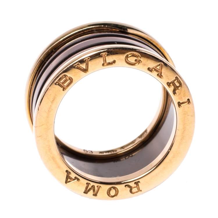 Pre Owned Bvlgari B.Zero1 Roma 4-Band Bronze Ceramic 18K Rose Gold Band Ring Size 53