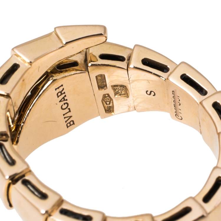 Pre Owned Bvlgari Serpenti Viper Diamond 18K Rose Gold One-Coil Ring Size 51
