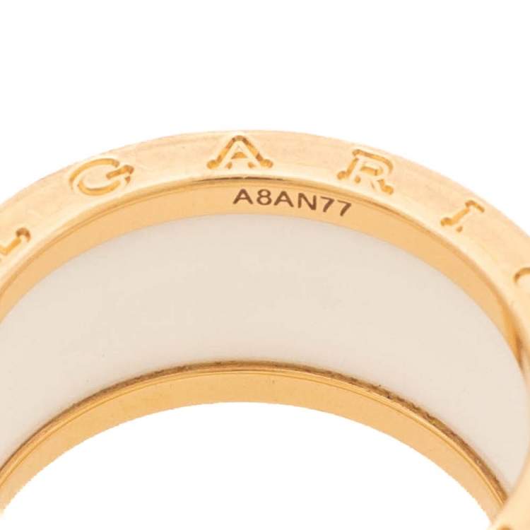 Pre Owned Bvlgari B.Zero1 White Ceramic 18K Rose Gold 4-Band Ring Size 58