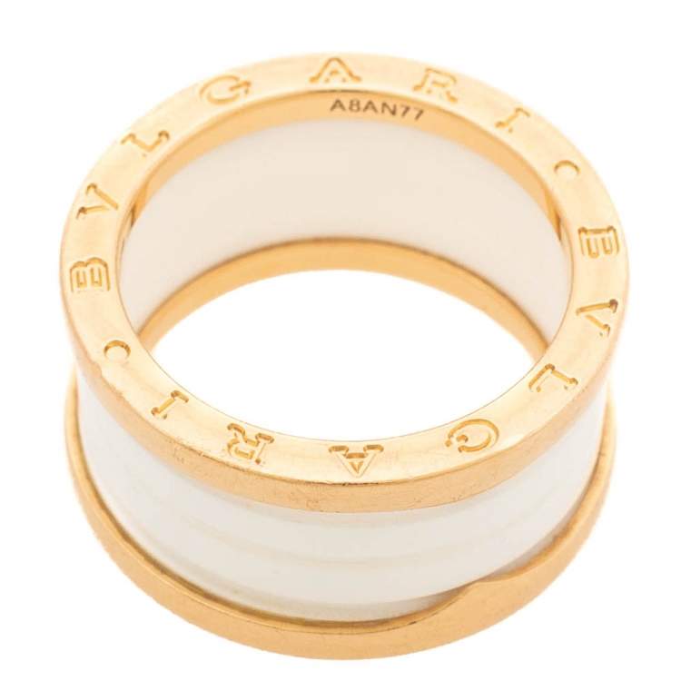 Pre Owned Bvlgari B.Zero1 White Ceramic 18K Rose Gold 4-Band Ring Size 58