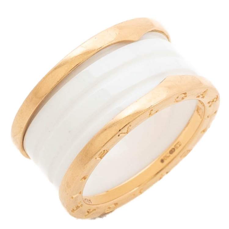 Pre Owned Bvlgari B.Zero1 White Ceramic 18K Rose Gold 4-Band Ring Size 58