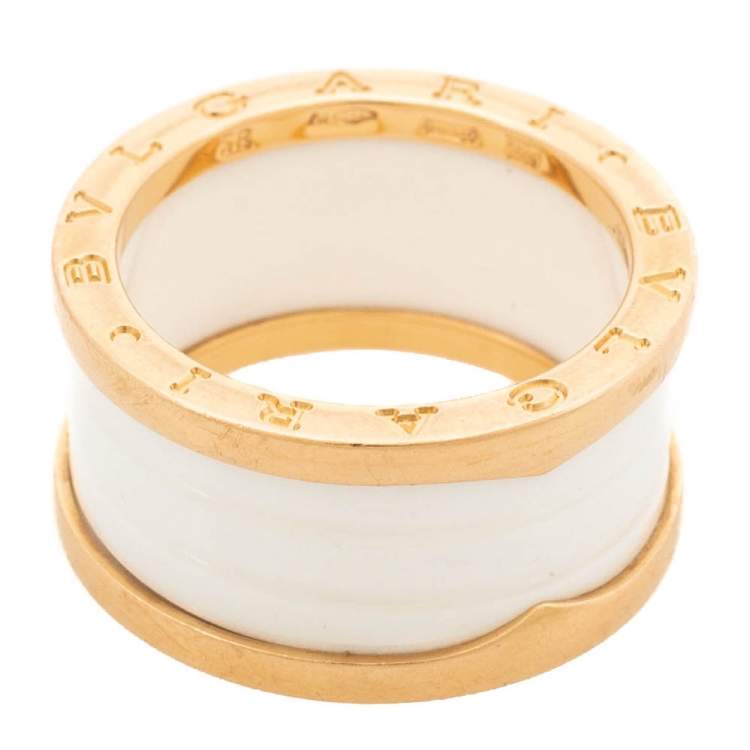 Pre Owned Bvlgari B.Zero1 White Ceramic 18K Rose Gold 4-Band Ring Size 58