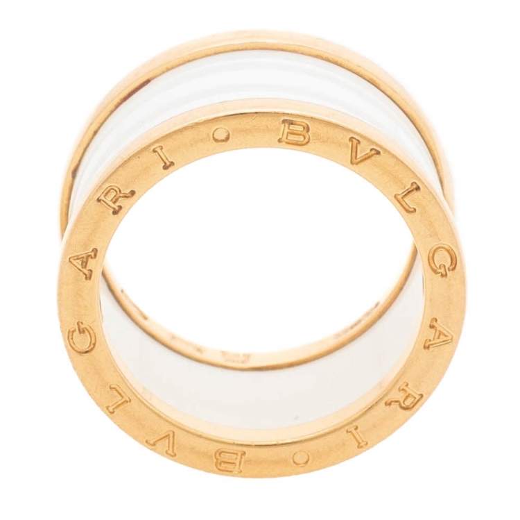 Pre Owned Bvlgari B.Zero1 White Ceramic 18K Rose Gold 4-Band Ring Size 58