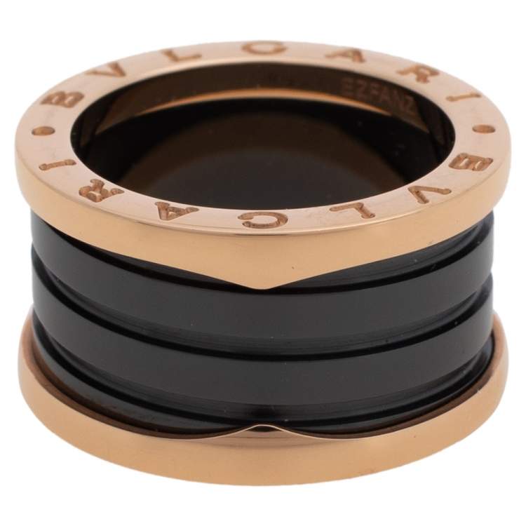 Pre Owned Bvlgari B.Zero1 4-Band Black Ceramic 18K Rose Gold Band Ring Size 52