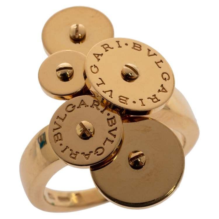 Pre Owned Bvlgari Cicladi Cluster Disc 18K Yellow Gold Cocktail Ring Size 52.5
