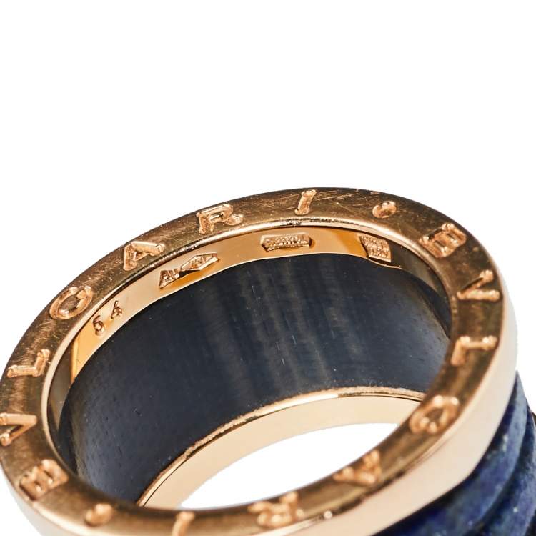 Pre Owned Bvlgari B.Zero1 Lapis Lazuli 18K Rose Gold Three Band Ring Size 54