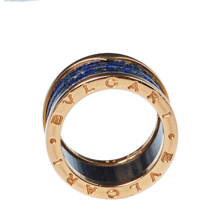 Pre Owned Bvlgari B.Zero1 Lapis Lazuli 18K Rose Gold Three Band Ring Size 54