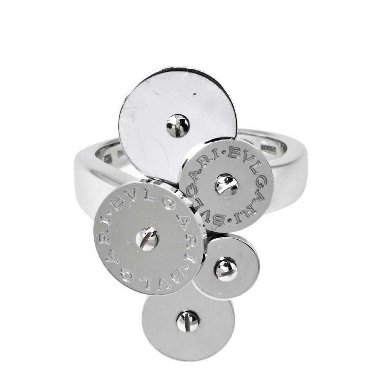Pre Owned Bvlgari Cicladi Cluster Disc 18K White Gold Cocktail Ring Size 52