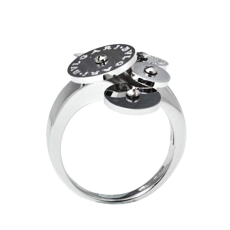 Pre Owned Bvlgari Cicladi Cluster Disc 18K White Gold Cocktail Ring Size 52