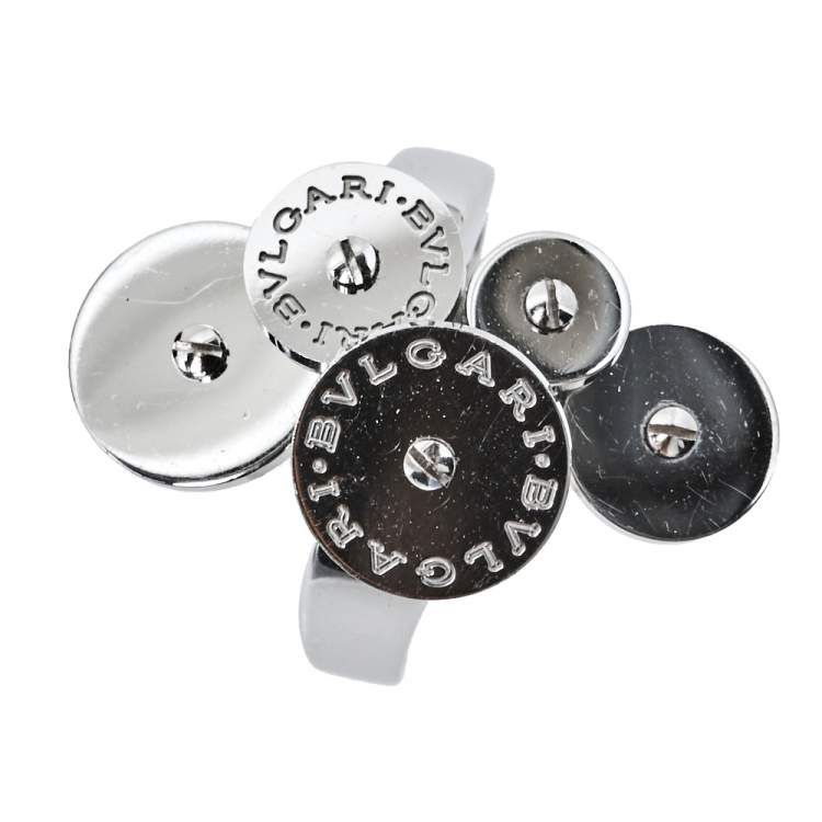 Pre Owned Bvlgari Cicladi Cluster Disc 18K White Gold Cocktail Ring Size 52
