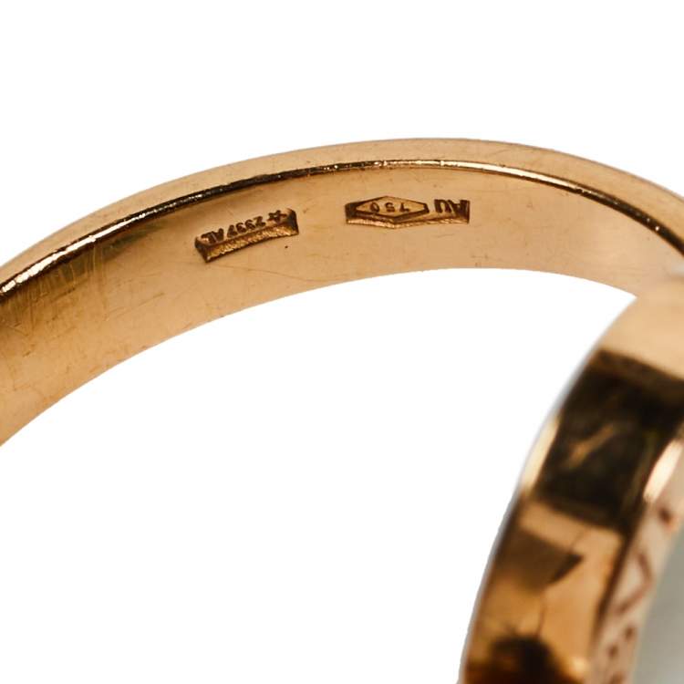 Pre Owned Bvlgari Bvlgari Mother of Pearl Onyx 18K Rose Gold Flip Ring Size 52