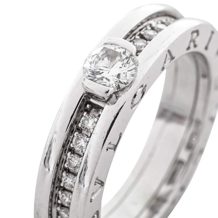 Pre Owned Bvlgari B.Zero1 Diamond 18K White Gold Engagement Ring Size 54