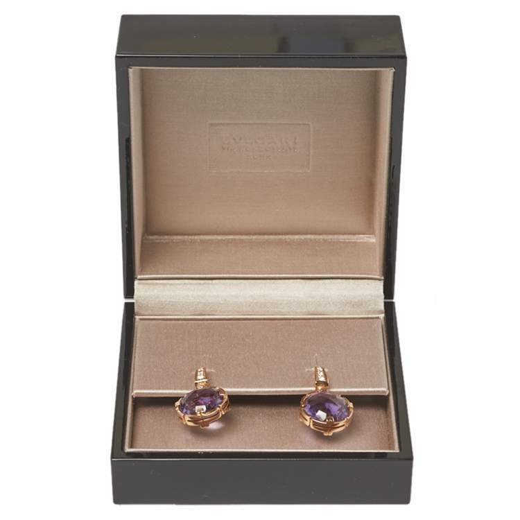 Pre Owned Bvlgari Parentesi Cocktail  Amethyst Diamond 18K Rose Gold Earrings