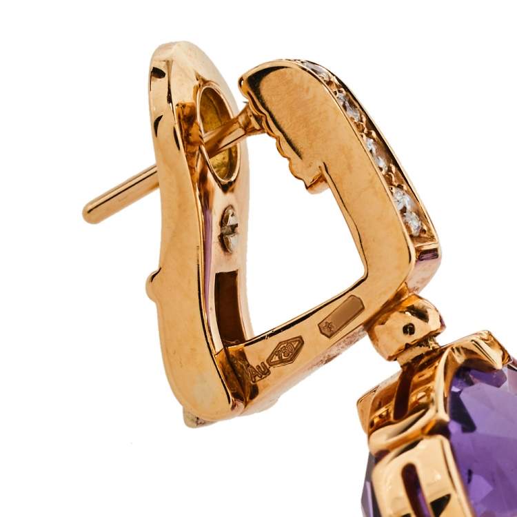 Pre Owned Bvlgari Parentesi Cocktail  Amethyst Diamond 18K Rose Gold Earrings