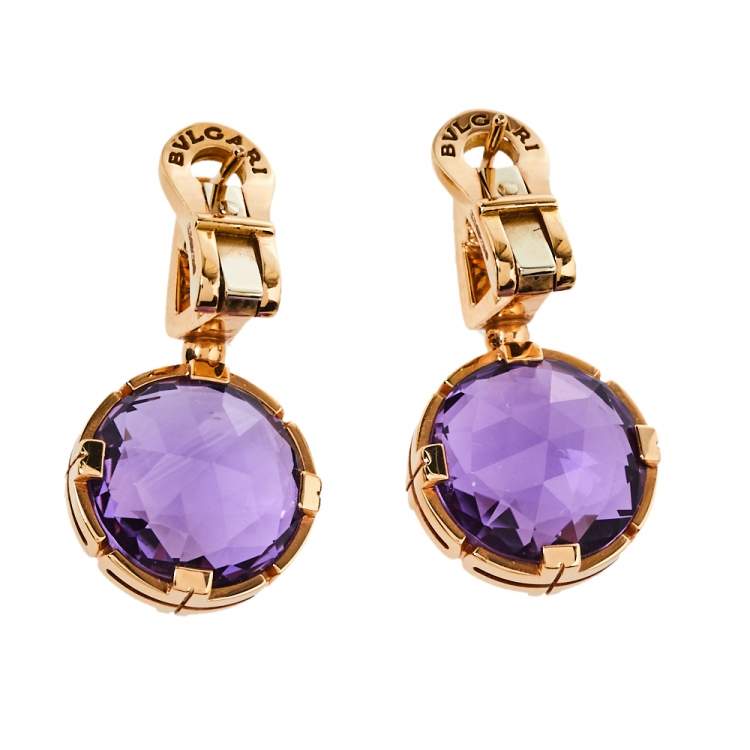 Pre Owned Bvlgari Parentesi Cocktail  Amethyst Diamond 18K Rose Gold Earrings