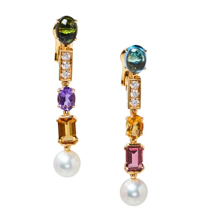 Pre Owned Bvlgari Coriandoli Allegra Diamond Multicolor Gemstones 18K Yellow Gold Earrings