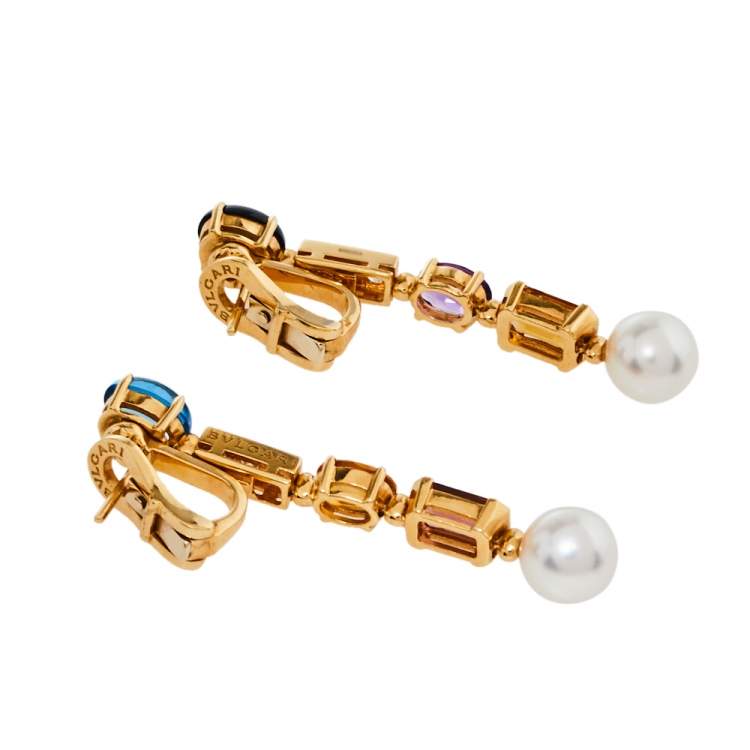 Pre Owned Bvlgari Coriandoli Allegra Diamond Multicolor Gemstones 18K Yellow Gold Earrings