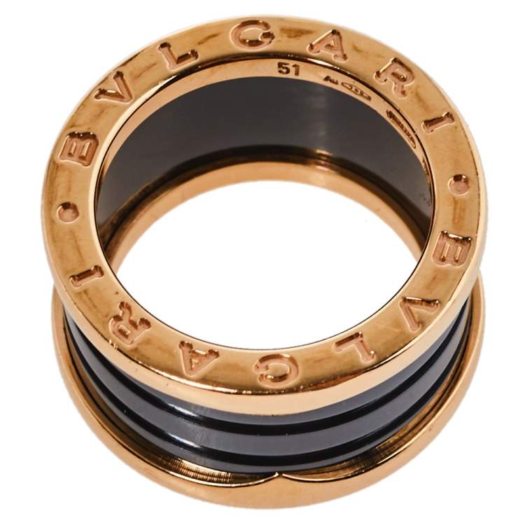 Pre Owned Bvlgari B.Zero1 Ceramic 18K Rose Gold Ring Size 51