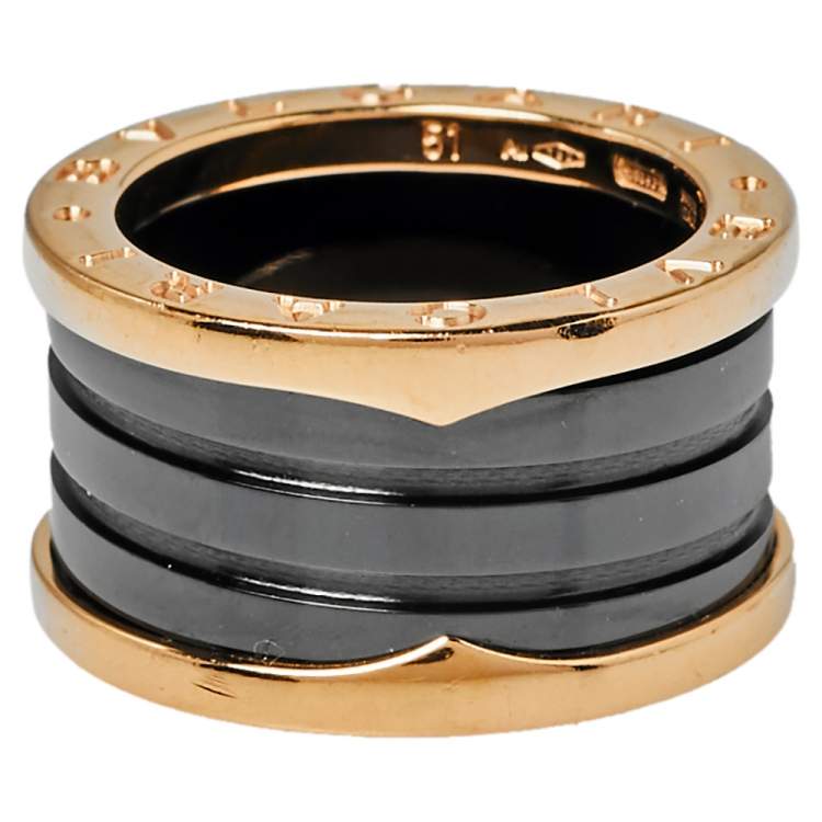 Pre Owned Bvlgari B.Zero1 Ceramic 18K Rose Gold Ring Size 51