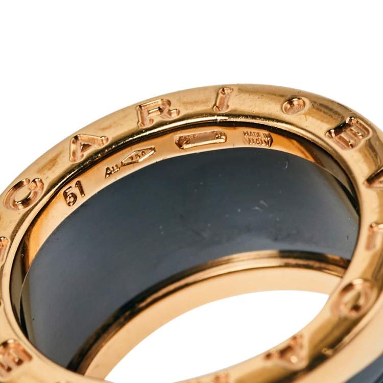 Pre Owned Bvlgari B.Zero1 Ceramic 18K Rose Gold Ring Size 51