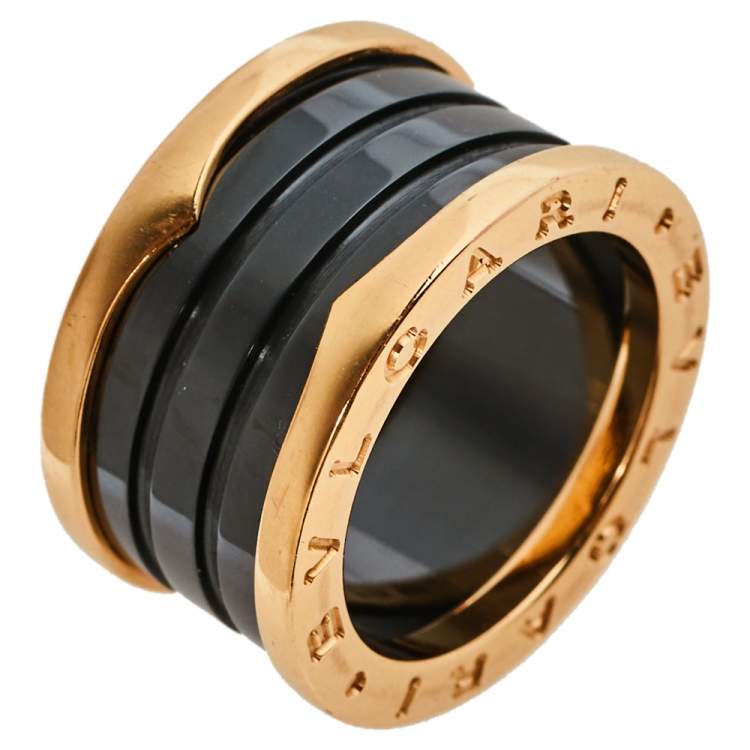 Pre Owned Bvlgari B.Zero1 Ceramic 18K Rose Gold Ring Size 51