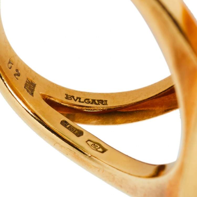 Pre Owned Bvlgari Mother of Pearl Inlay 18K Yellow Gold Circular Ring Size 52