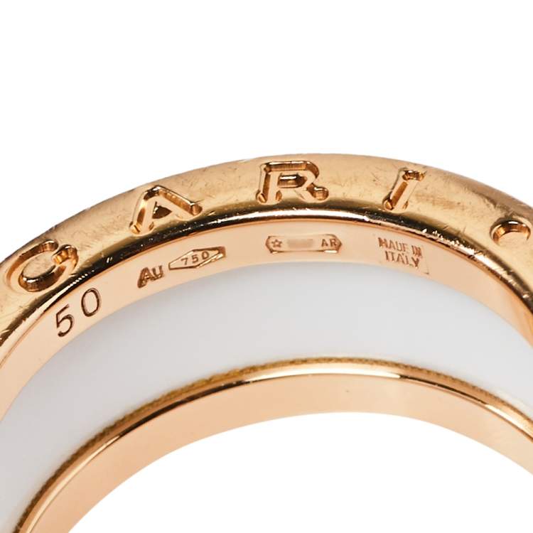 Pre Owned Bvlgari B.Zero1 Ceramic 18K Rose Gold Two Band Ring Size 50