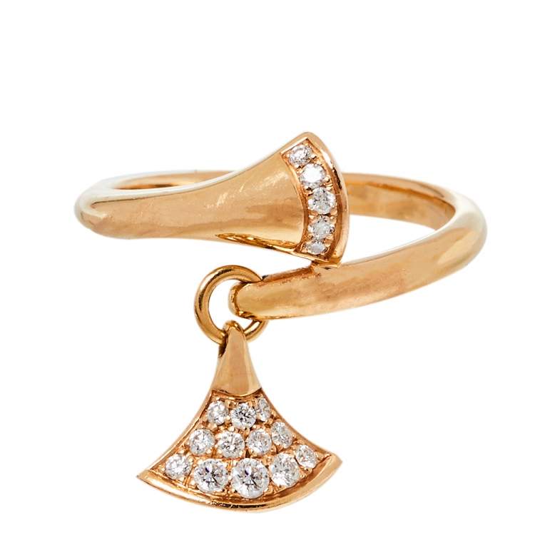 Pre Owned Bvlgari Divas' Dream Diamond 18K Rose Gold Ring Size 54