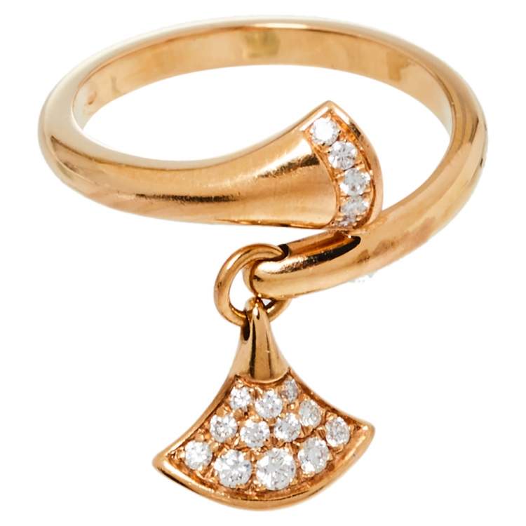 Pre Owned Bvlgari Divas' Dream Diamond 18K Rose Gold Ring Size 54
