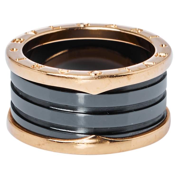 Pre Owned Bvlgari B.Zero1 Ceramic 18K Rose Gold Four-Band Ring Size 60