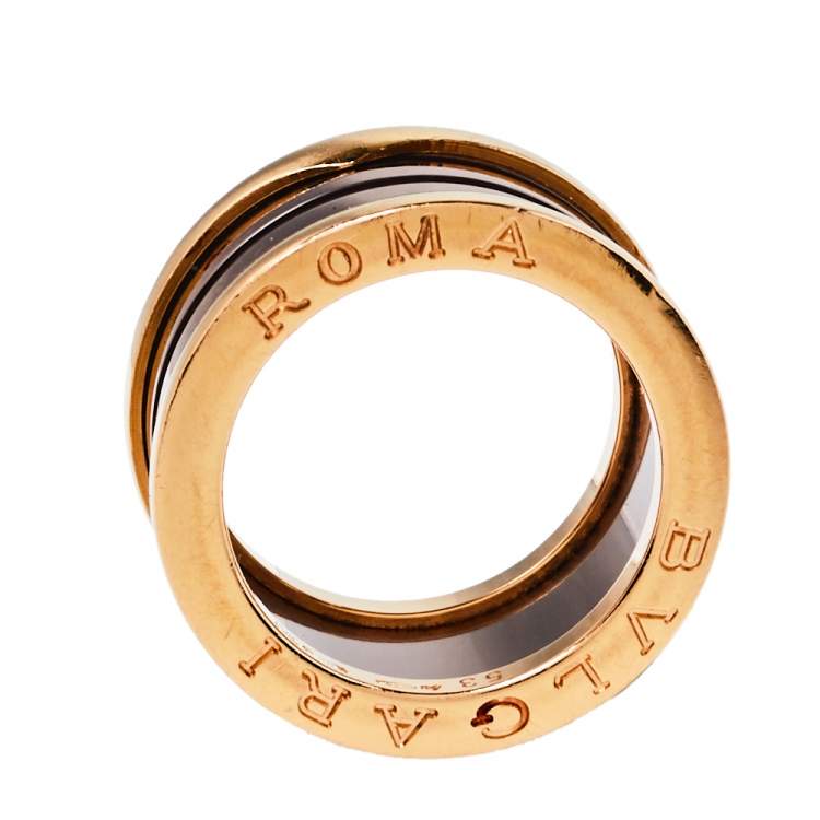 Pre Owned Bvlgari B.Zero1 Roma Bronze Ceramic 18K Rose Gold 4-Band Ring Size 53