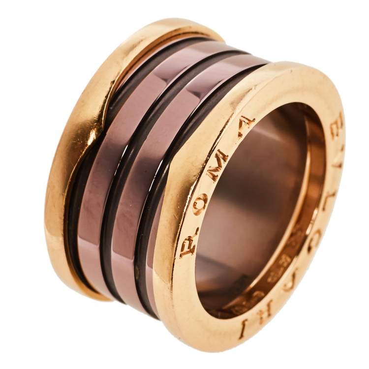 Pre Owned Bvlgari B.Zero1 Roma Bronze Ceramic 18K Rose Gold 4-Band Ring Size 53