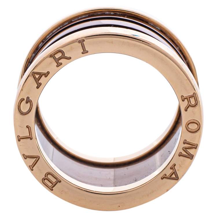 Pre Owned Bvlgari B.Zero1 Roma Bronze Ceramic 18K Rose Gold 4-Band Ring Size 52