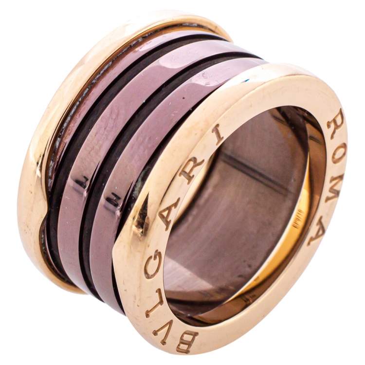 Pre Owned Bvlgari B.Zero1 Roma Bronze Ceramic 18K Rose Gold 4-Band Ring Size 52