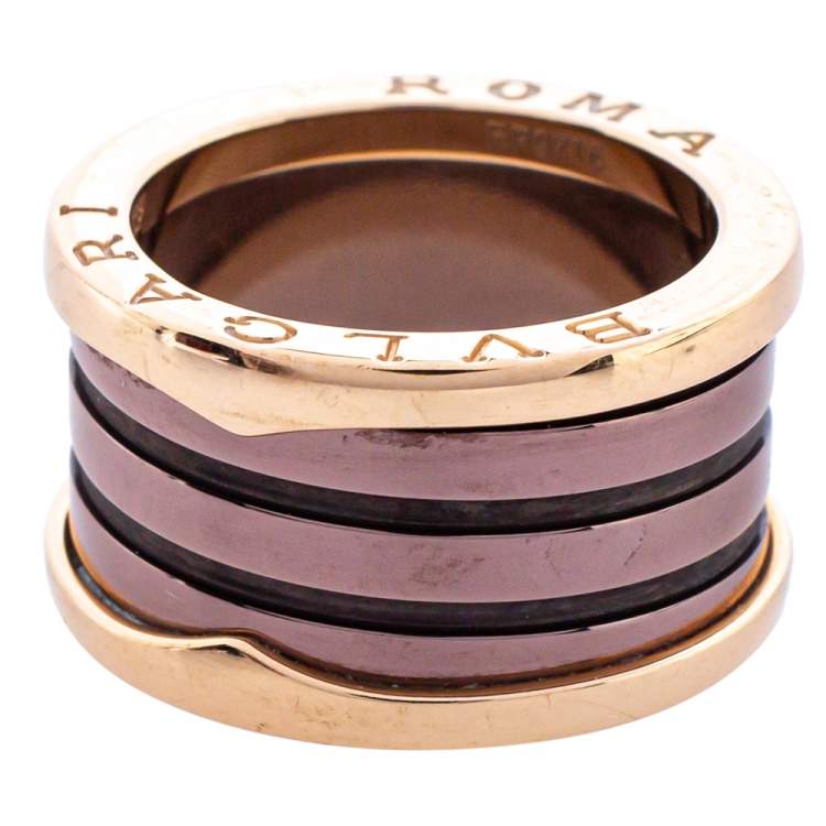 Pre Owned Bvlgari B.Zero1 Roma Bronze Ceramic 18K Rose Gold 4-Band Ring Size 52