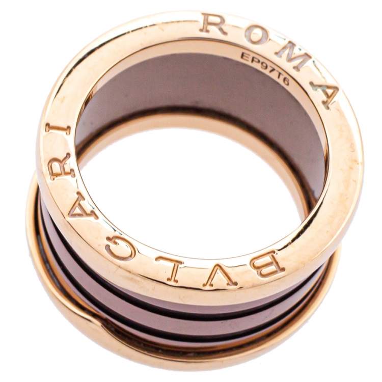 Pre Owned Bvlgari B.Zero1 Roma Bronze Ceramic 18K Rose Gold 4-Band Ring Size 52