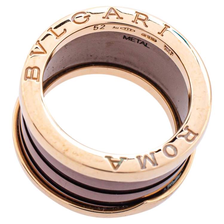 Pre Owned Bvlgari B.Zero1 Roma Bronze Ceramic 18K Rose Gold 4-Band Ring Size 52