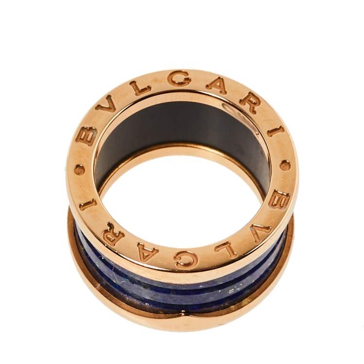 Pre Owned Bvlgari B.Zero1 Lapis Lazuli 18K Rose Gold Band Ring Size 58