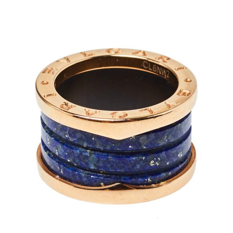 Pre Owned Bvlgari B.Zero1 Lapis Lazuli 18K Rose Gold Band Ring Size 58