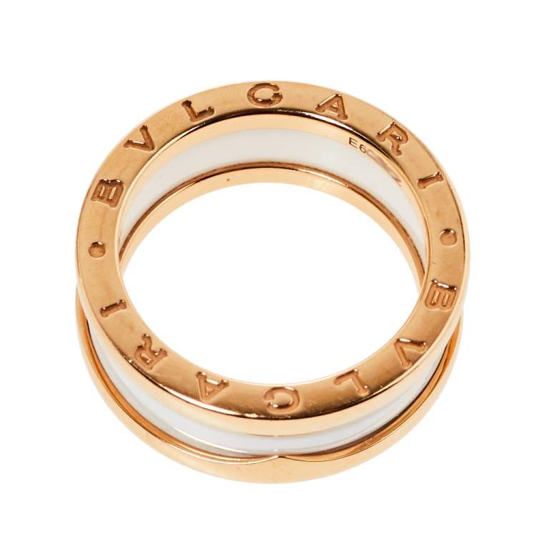 Pre Owned Bvlgari B.zero1 White Ceramic 18K Rose Gold Two-Band Ring Size 56