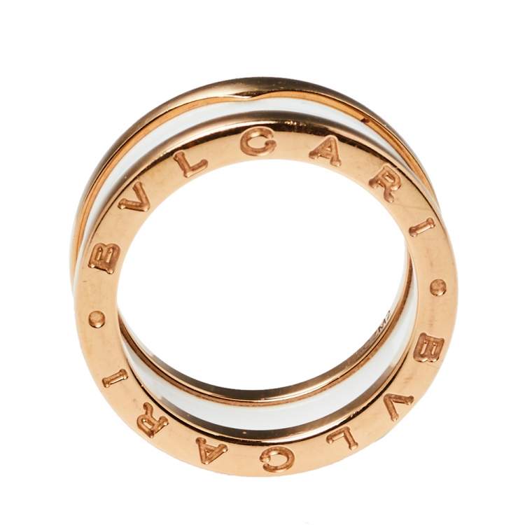 Pre Owned Bvlgari B.zero1 White Ceramic 18K Rose Gold Two-Band Ring Size 56