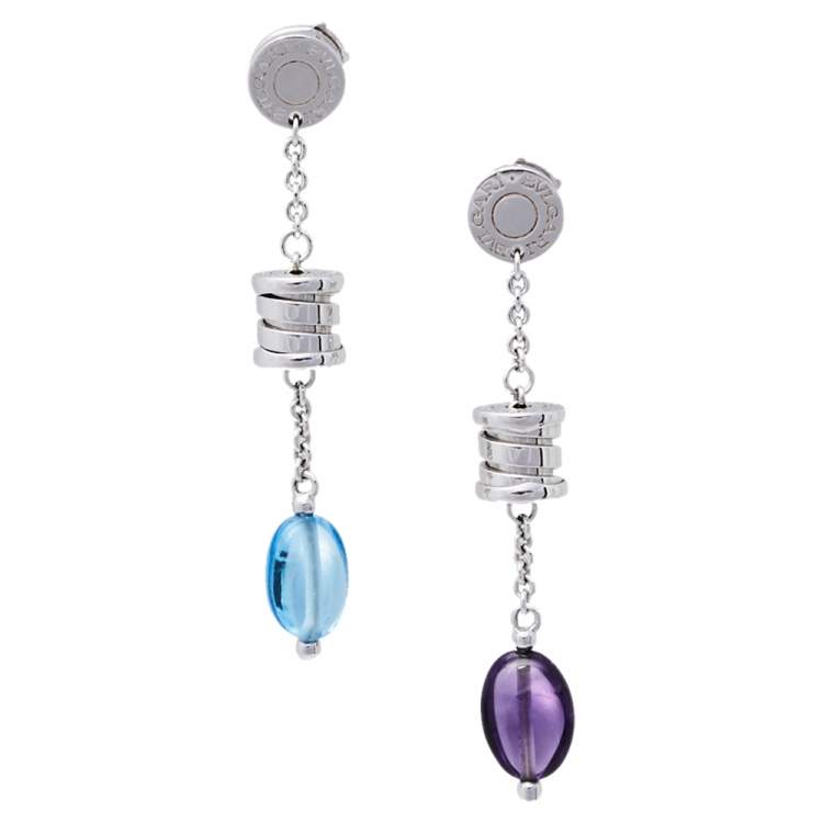 Pre Owned Bvlgari B.Zero1 Amethyst Topaz 18K White Gold Drop Earrings