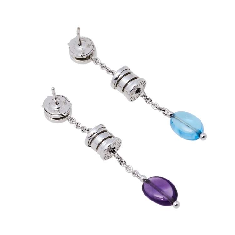 Pre Owned Bvlgari B.Zero1 Amethyst Topaz 18K White Gold Drop Earrings