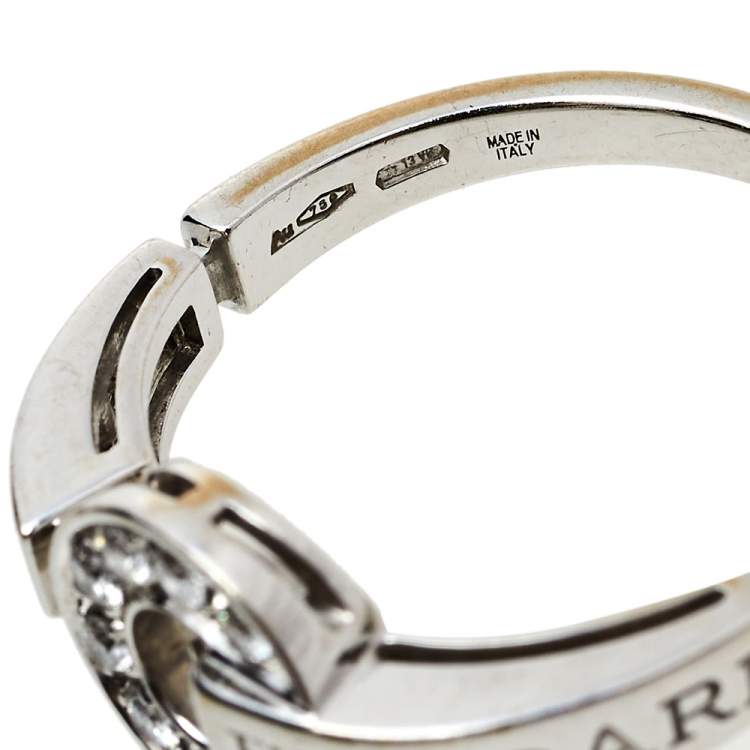 Pre Owned Bvlgari Bvlgari Pave Diamond 18K White Gold Ring Size 60
