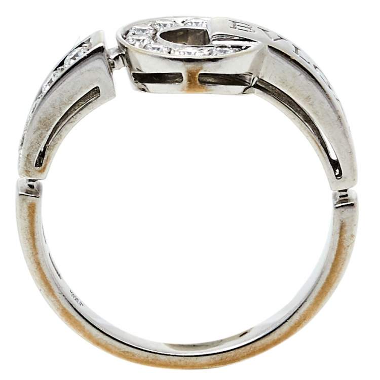 Pre Owned Bvlgari Bvlgari Pave Diamond 18K White Gold Ring Size 60