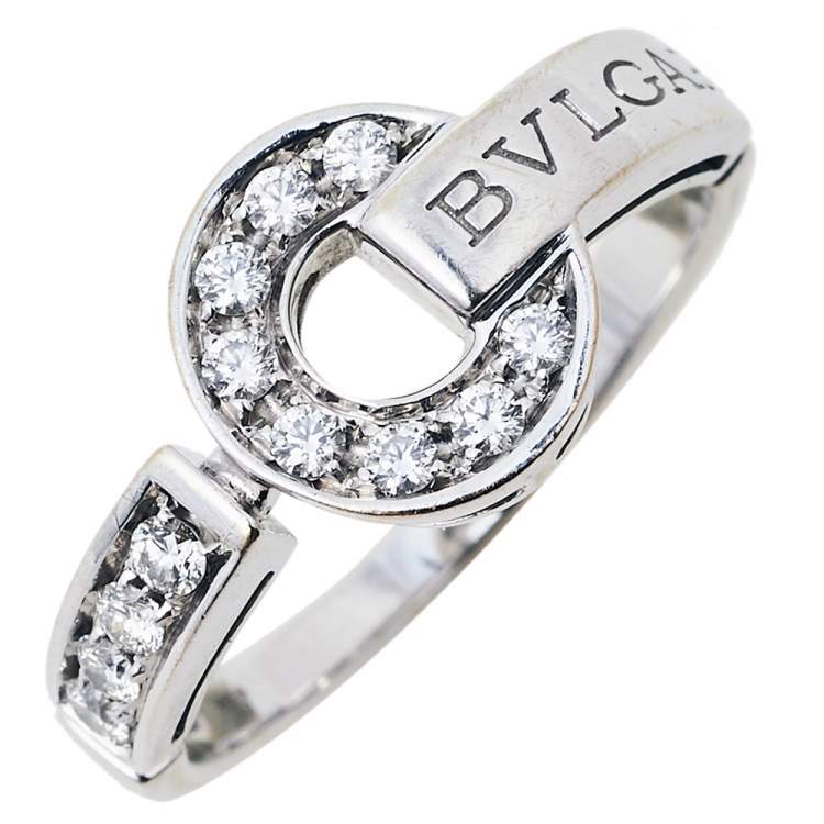 Pre Owned Bvlgari Bvlgari Pave Diamond 18K White Gold Ring Size 60