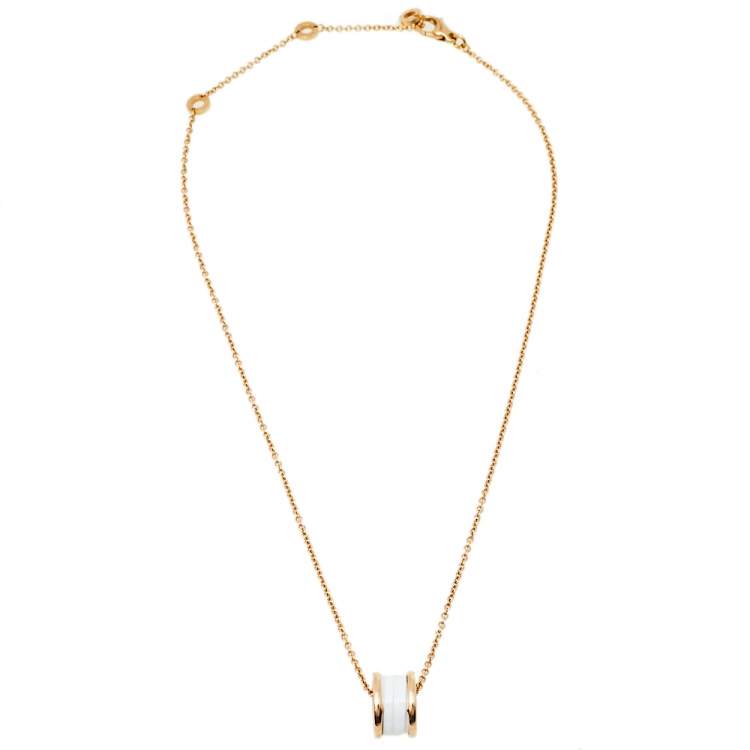 Pre Owned Bvlgari B.Zero1 White Ceramic 18K Rose Gold Pendant Necklace