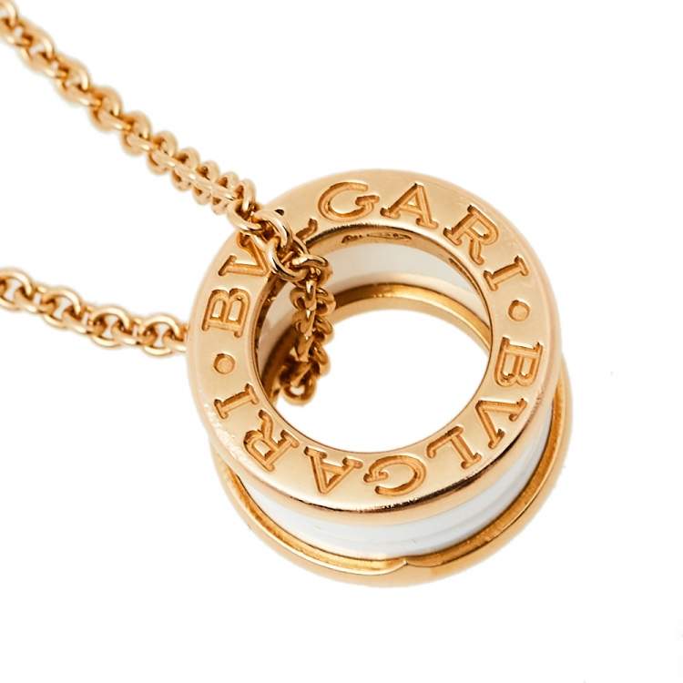 Pre Owned Bvlgari B.Zero1 White Ceramic 18K Rose Gold Pendant Necklace