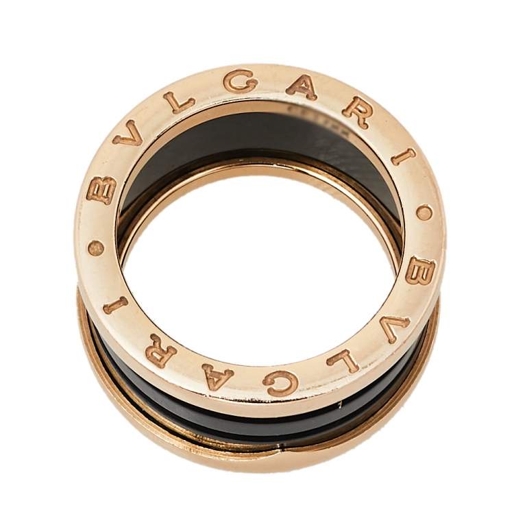 Pre Owned Bvlgari B.Zero1 Black Ceramic 18K Rose Gold 4-Band Ring Size 55